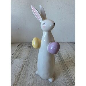 Ceramic Easter bunny egg statue figurine spring rabbit decor shabby chic